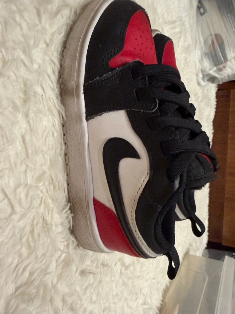 Nike Kids Black White and Red Low-Top Jordan Sneakers